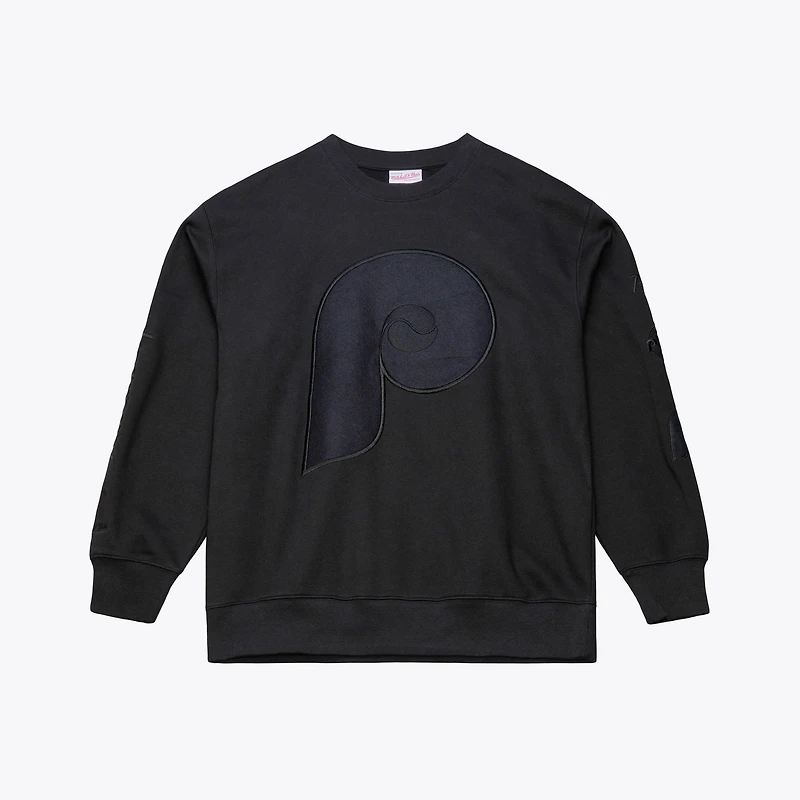 Men's Mitchell & Ness Black Philadelphia Phillies Phantom Fleece Crewneck Sweatshirt