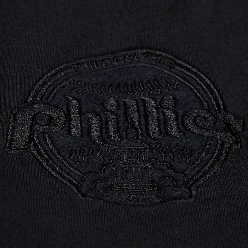 Men's Mitchell & Ness Black Philadelphia Phillies Phantom Fleece Crewneck Sweatshirt