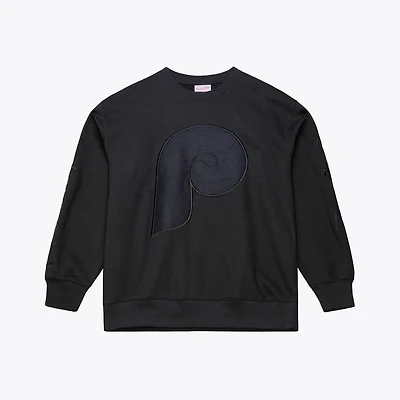 Men's Mitchell & Ness  Black Philadelphia Phillies Phantom Fleece Crewneck Sweatshirt