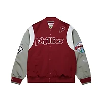 Men's Mitchell & Ness Burgundy/Gray Philadelphia Phillies Cooperstown Collection Team Origins Satin Full-Snap Jacket