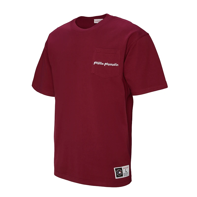 Men's Mitchell & Ness  Burgundy Philadelphia Phillies Double Hit Mascot Pocket T-Shirt