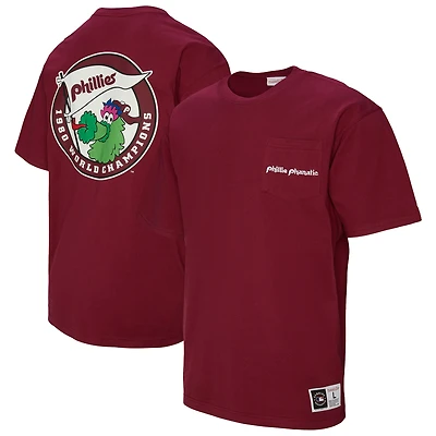 T-shirt Mitchell & Ness bordeaux pour homme avec poche et mascotte des Philadelphia Phillies