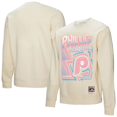Men's Mitchell & Ness Cream Philadelphia Phillies Sidewalk Sketch Pullover Sweatshirt