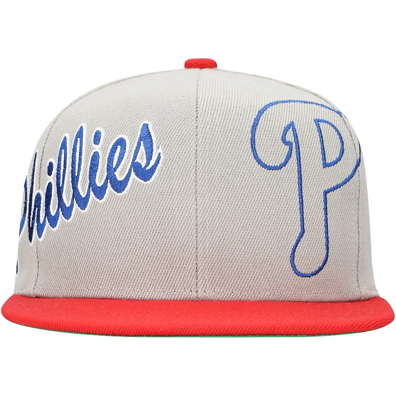 Men's Mitchell & Ness Gray Philadelphia Phillies Knock Out Panel Snapback Hat