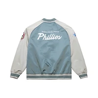 Men's Mitchell & Ness  Gray Philadelphia Phillies Thunderstorm Head Coach Lightweight Satin Full-Snap Jacket