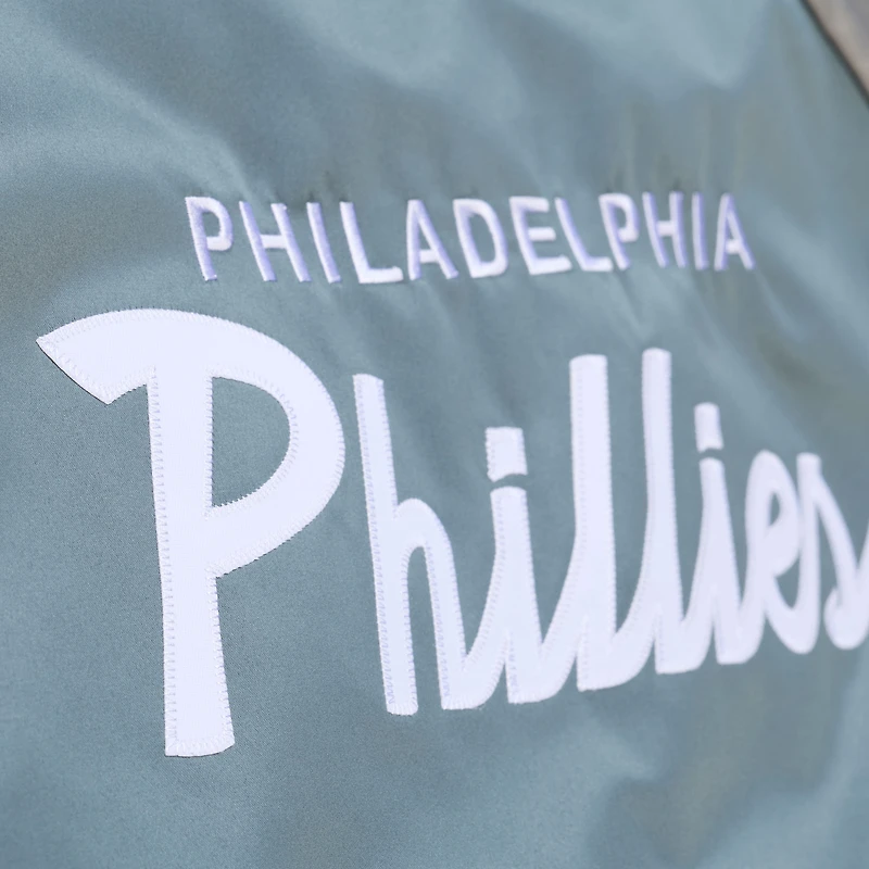 Men's Mitchell & Ness Gray Philadelphia Phillies Thunderstorm Head Coach Lightweight Satin Full-Snap Jacket