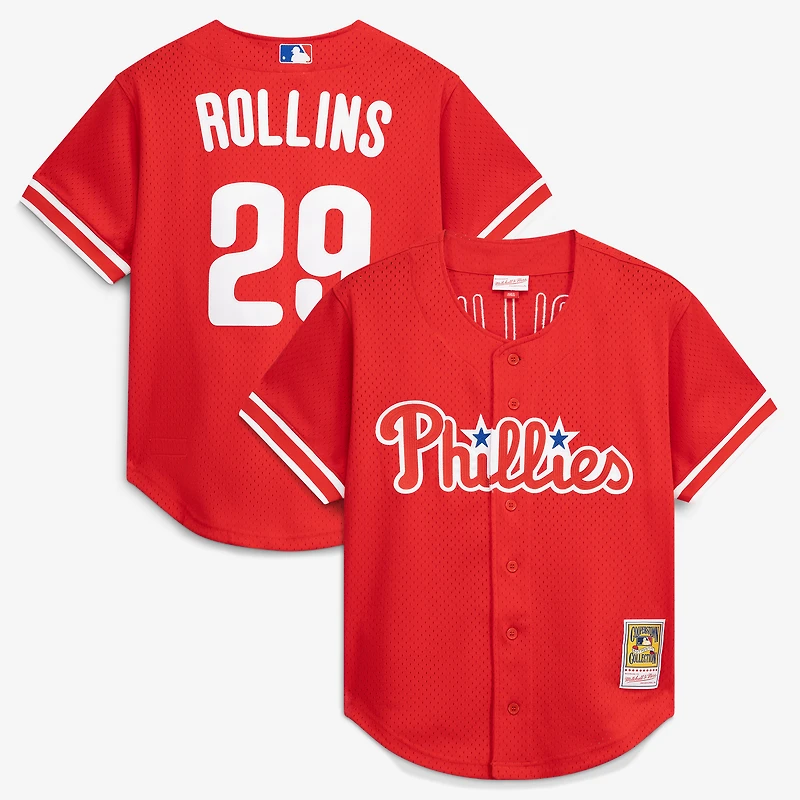 Maillot d'entraînement au bâton Mitchell & Ness Jimmy Rollins rouge Philadelphia Phillies Cooperstown pour homme