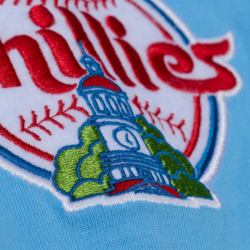 T-shirt Mitchell & Ness bleu clair Philadelphia Phillies Wild Pitch Ringer pour homme