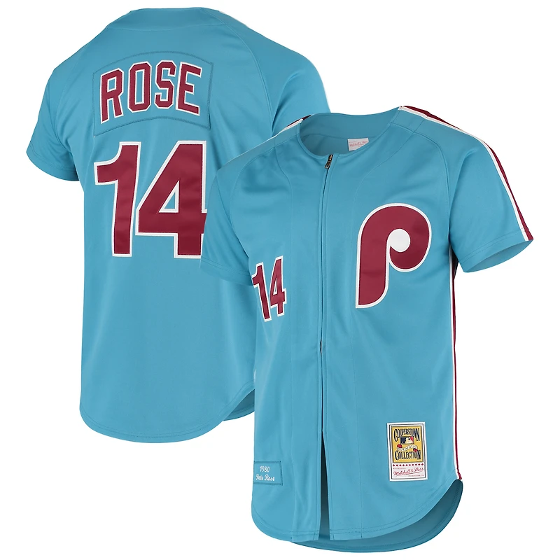 Maillot authentique de la collection Cooperstown des Phillies Philadelphie Mitchell & Ness Pete Rose bleu clair pour hommes