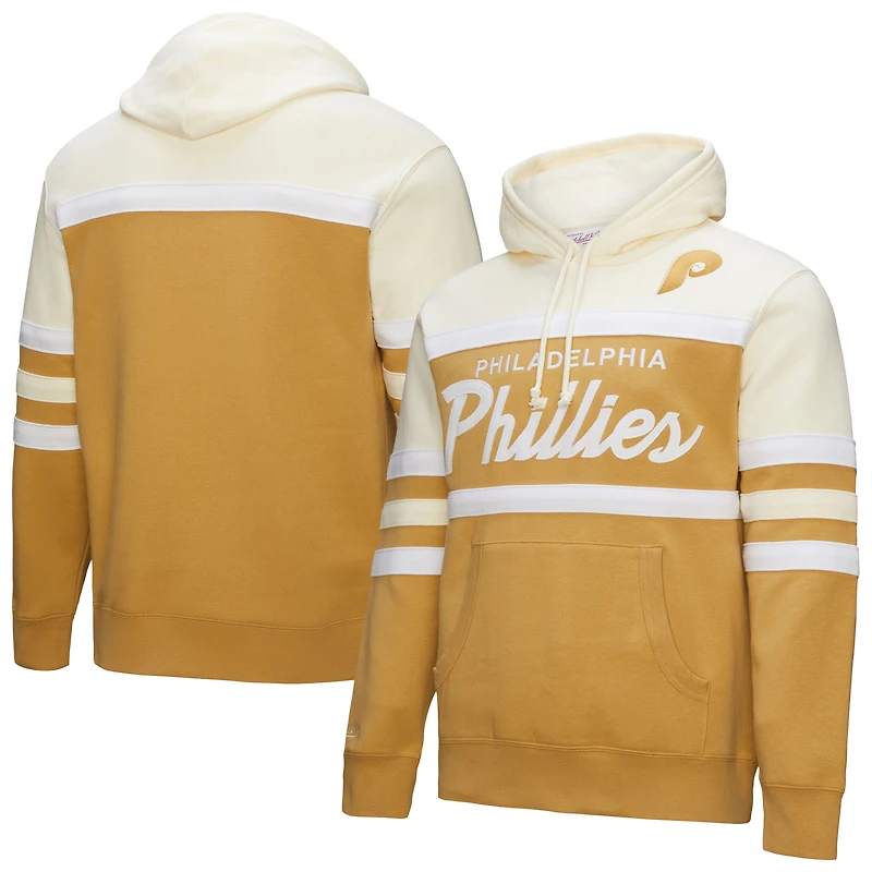 Sweat à capuche Mitchell & Ness beige/crème pour homme, modèle entraîneur-chef des Phillies de Philadelphie