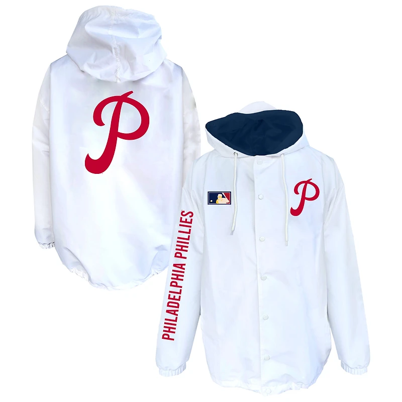 Veste à capuche Mitchell & Ness blanche pour homme, Philadelphia Phillies, grandes tailles, boutons-pression.
