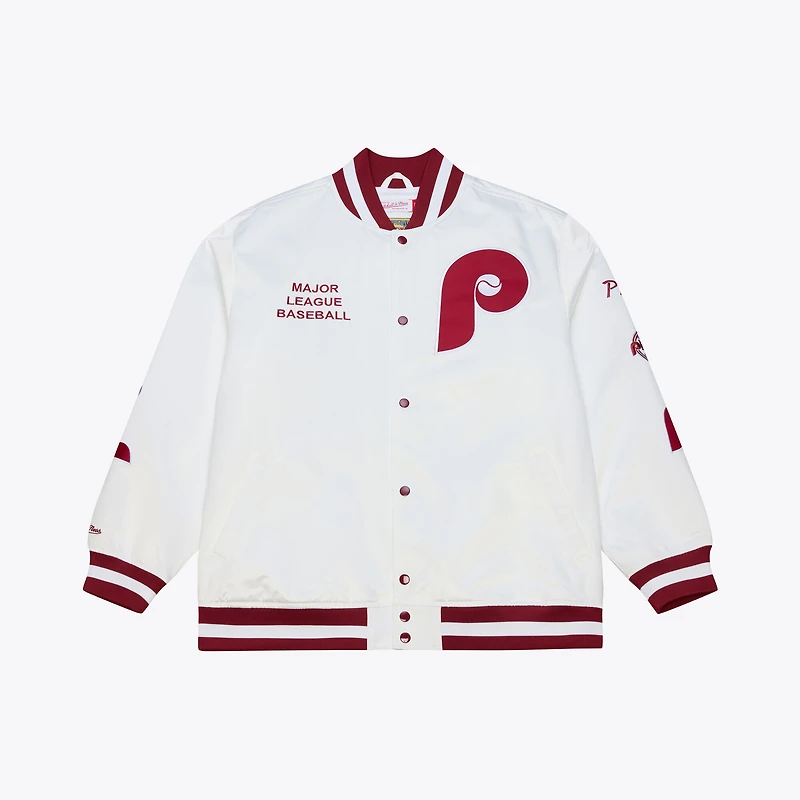 Men's Mitchell & Ness White Philadelphia Phillies Cooperstown Collection Arctic Lightweight Satin Full-Snap Jacket