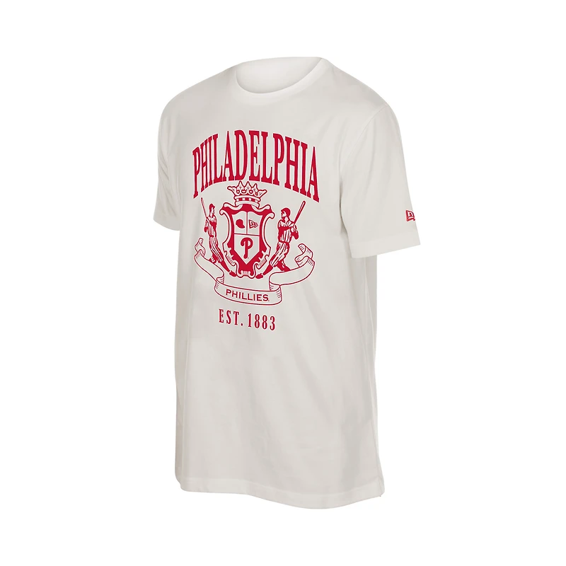 Men's New Era Beige Philadelphia Phillies Lifestyle Coat of Arms Flocking T-Shirt