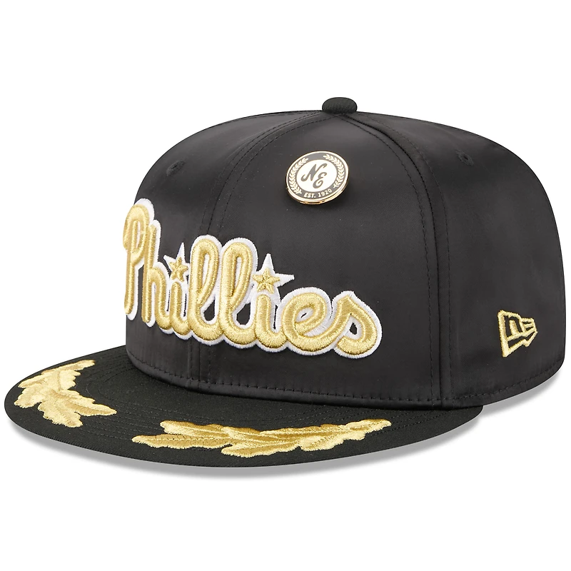 Casquette ajustée New Era noire 59FIFTY Day Gold Leaf 2025 des Phillies de Philadelphie pour homme