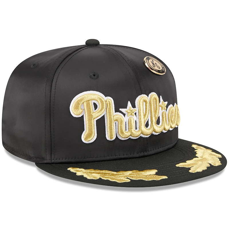 Casquette ajustée New Era noire 59FIFTY Day Gold Leaf 2025 des Phillies de Philadelphie pour homme