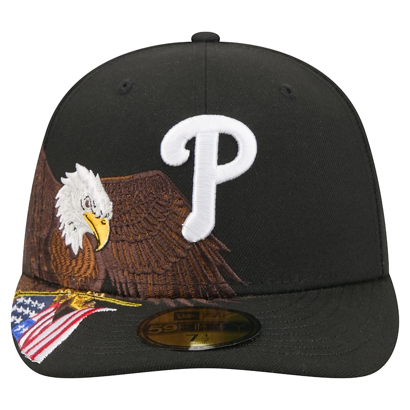 Casquette ajustée New Era 59FIFTY noire pour homme, motif aigle à tête blanche, Philadelphia Phillies Americana.