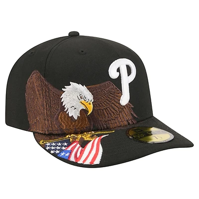 Casquette ajustée New Era 59FIFTY noire pour homme, motif aigle à tête blanche, Philadelphia Phillies Americana.