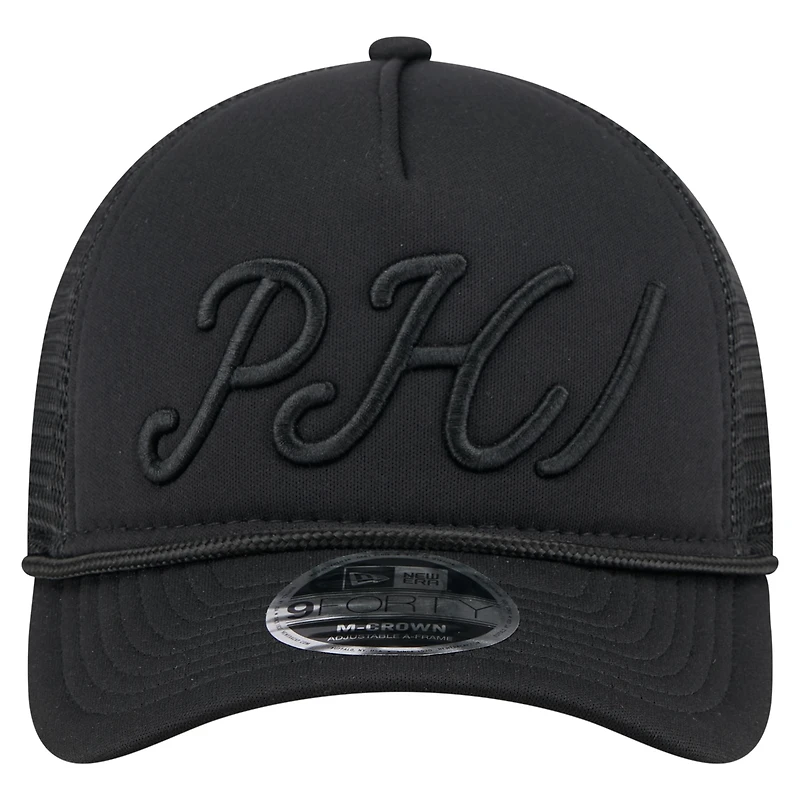 Men's New Era Black Philadelphia Phillies City Initial 9FORTY A-Frame M-Crown Adjustable Trucker Hat
