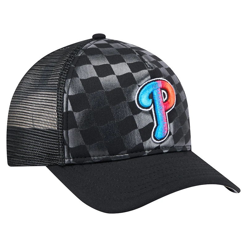 Casquette ajustable New Era noire Philadelphia Phillies 9FORTY A-Frame M-Crown Trucker pour homme