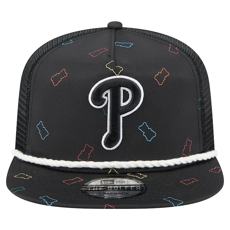 Men's New Era Black Philadelphia Phillies Gummy Golfer Trucker Adjustable Hat