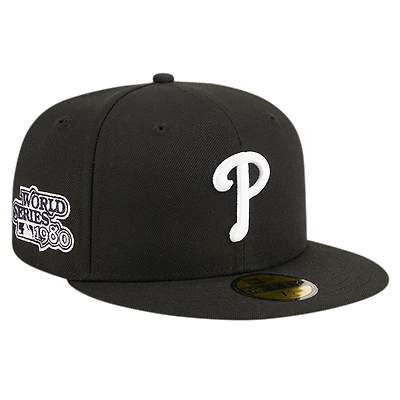 Casquette ajustée 59FIFTY noire avec logo des Phillies de Philadelphie New Era pour hommes
