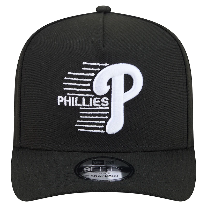 Men's New Era Black Philadelphia Phillies Motion A-Frame 9FIFTY Snapback Hat