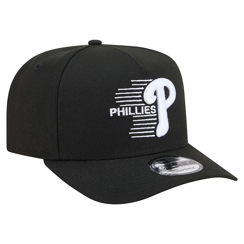 Men's New Era Black Philadelphia Phillies Motion A-Frame 9FIFTY Snapback Hat