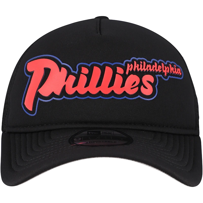 Casquette ajustable New Era noire Philadelphia Phillies Retro Bold A-Frame Trucker 9FORTY pour homme