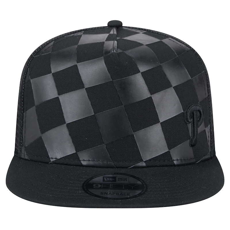 Men's New Era Black Philadelphia Phillies Score Check 9FIFTY A-Frame Trucker Snapback Hat