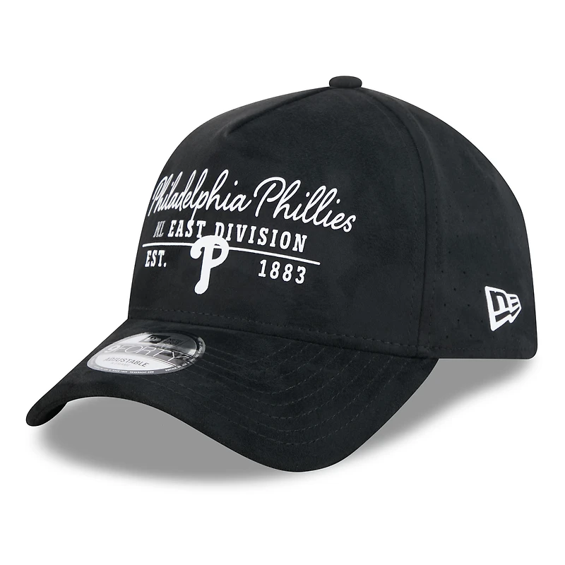 Men's New Era  Black Philadelphia Phillies Script Text 9FORTY A-Frame Adjustable Hat