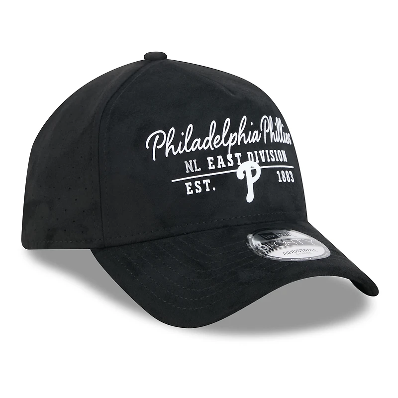 Men's New Era  Black Philadelphia Phillies Script Text 9FORTY A-Frame Adjustable Hat