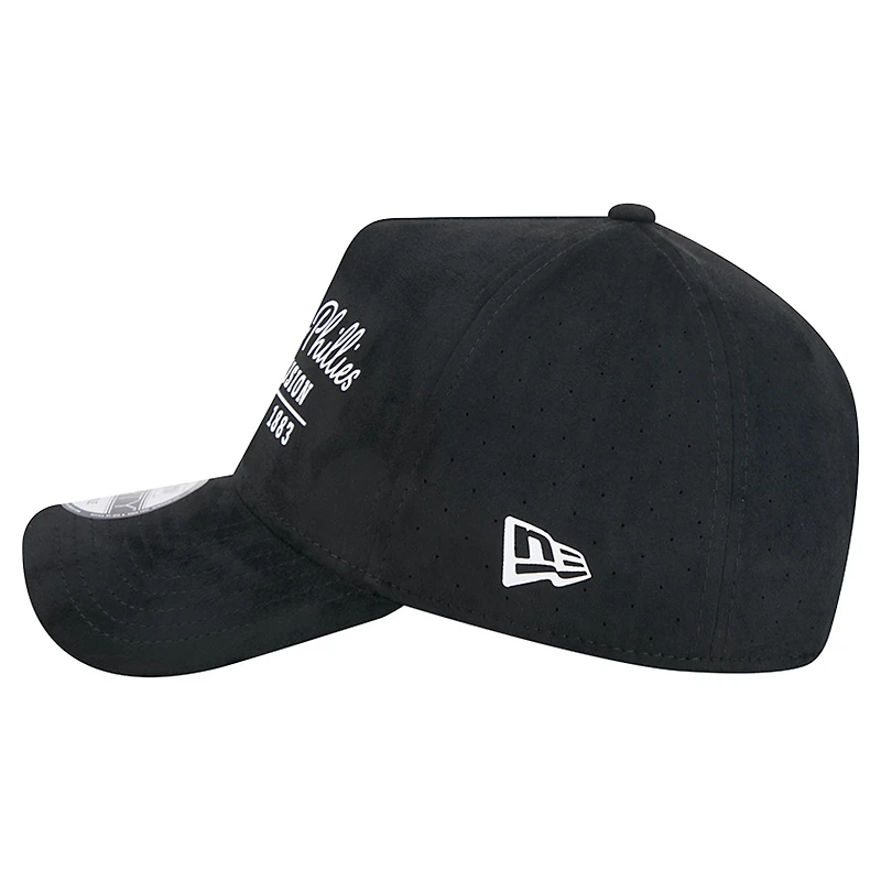 Men's New Era  Black Philadelphia Phillies Script Text 9FORTY A-Frame Adjustable Hat