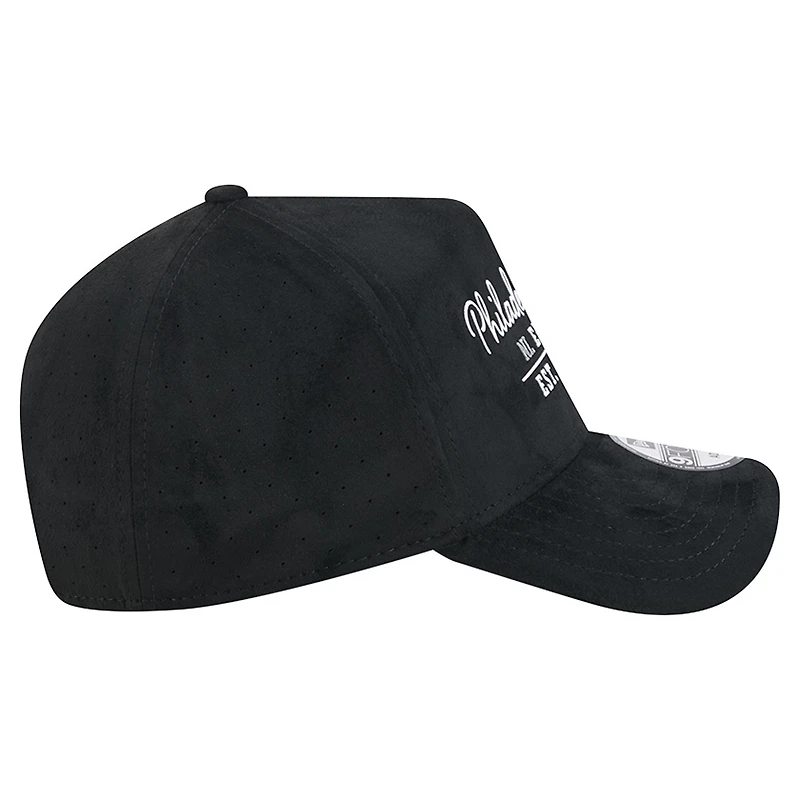 Men's New Era  Black Philadelphia Phillies Script Text 9FORTY A-Frame Adjustable Hat