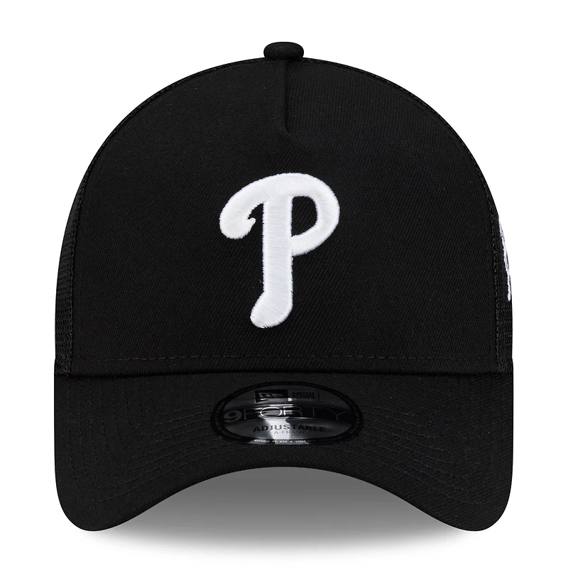 Men's New Era Philadelphia Phillies Side Script 9FORTY A-Frame Trucker Adjustable Hat