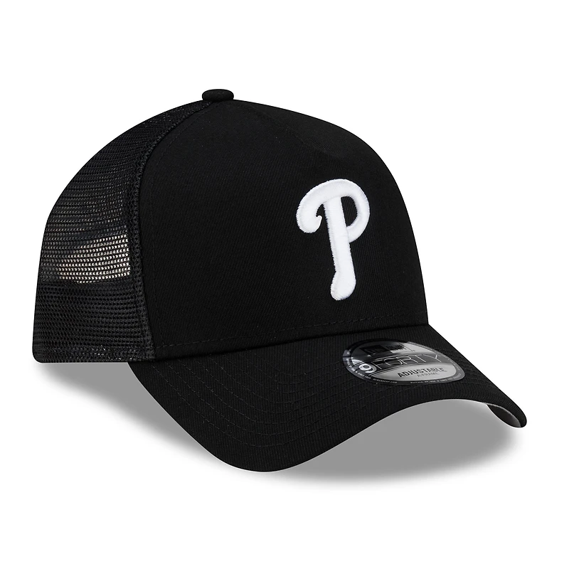 Casquette trucker ajustable New Era noire Philadelphia Phillies 9FORTY à logo latéral et inscription latérale