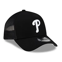 Casquette trucker ajustable New Era noire Philadelphia Phillies 9FORTY à logo latéral et inscription latérale