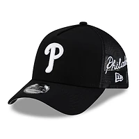 Casquette trucker ajustable New Era noire Philadelphia Phillies 9FORTY à logo latéral et inscription latérale