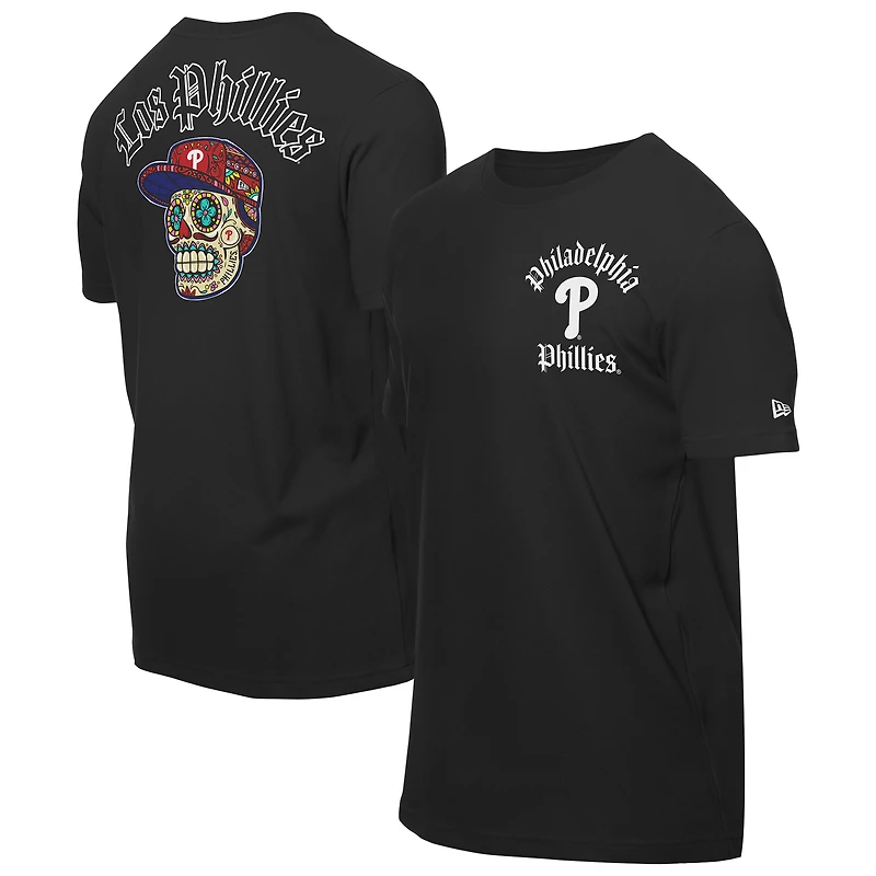 T-shirt New Era noir pour homme avec motif Sugar Skulls des Philadelphia Phillies