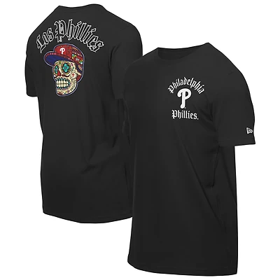 T-shirt New Era noir pour homme avec motif Sugar Skulls des Philadelphia Phillies