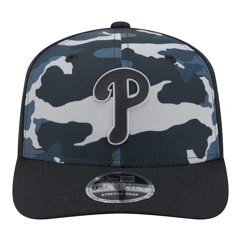 Men's New Era Black Philadelphia Phillies Tonal Camo 9SEVENTY Stretch-Snap Hat