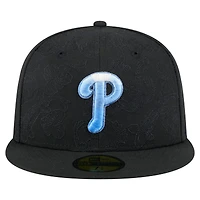 Men's New Era Black Philadelphia Phillies Tonal Koi 59FIFTY Fitted Hat