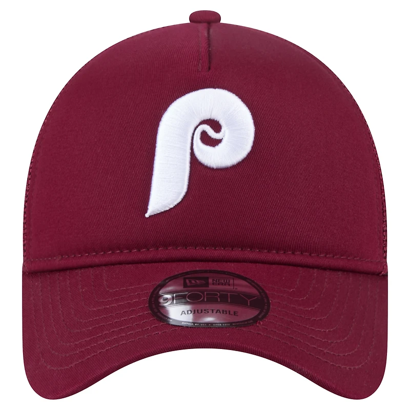 Casquette ajustable Philadelphia Phillies 9FORTY A-Frame Trucker bordeaux New Era pour homme