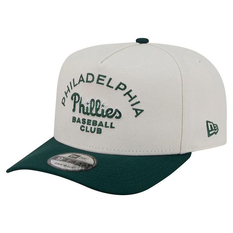 Casquette snapback New Era crème/vert foncé Philadelphia Phillies Chrome A-Frame 9FIFTY pour homme