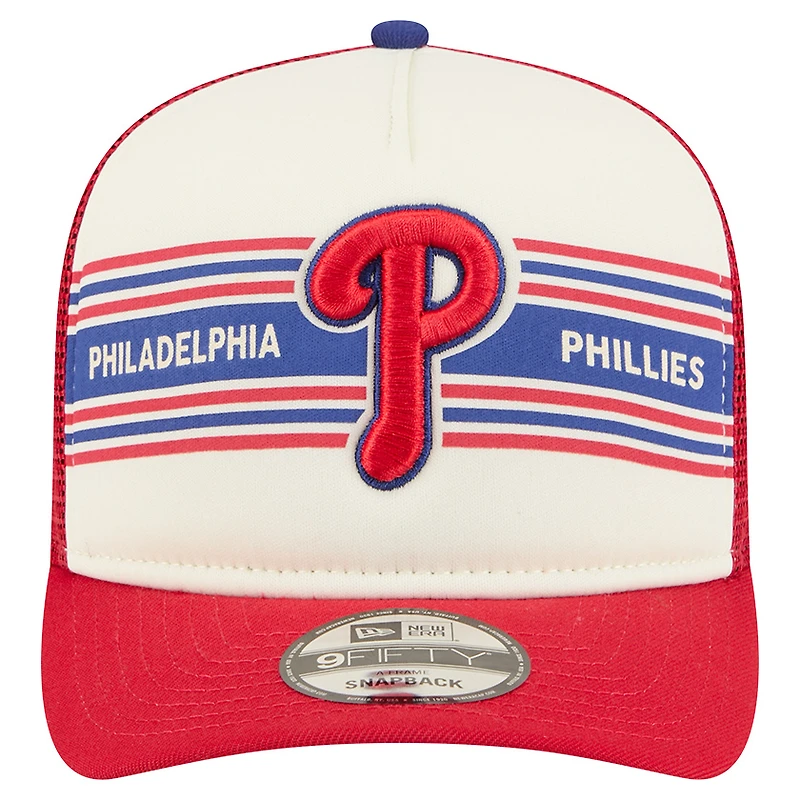 Men's New Era Cream/Red Philadelphia Phillies Banner A-Frame 9FIFTY Trucker Snapback Hat