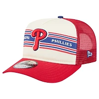 Men's New Era Cream/Red Philadelphia Phillies Banner A-Frame 9FIFTY Trucker Snapback Hat
