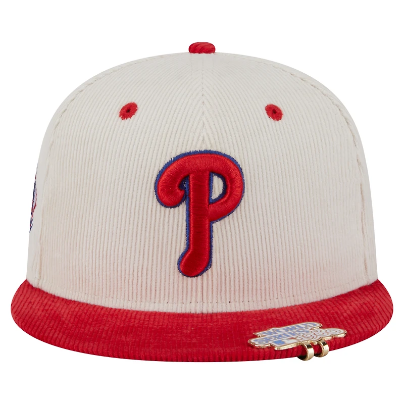 Men's New Era Cream/Red Philadelphia Phillies Two-Tone Corduroy 59FIFTY Fitted Hat