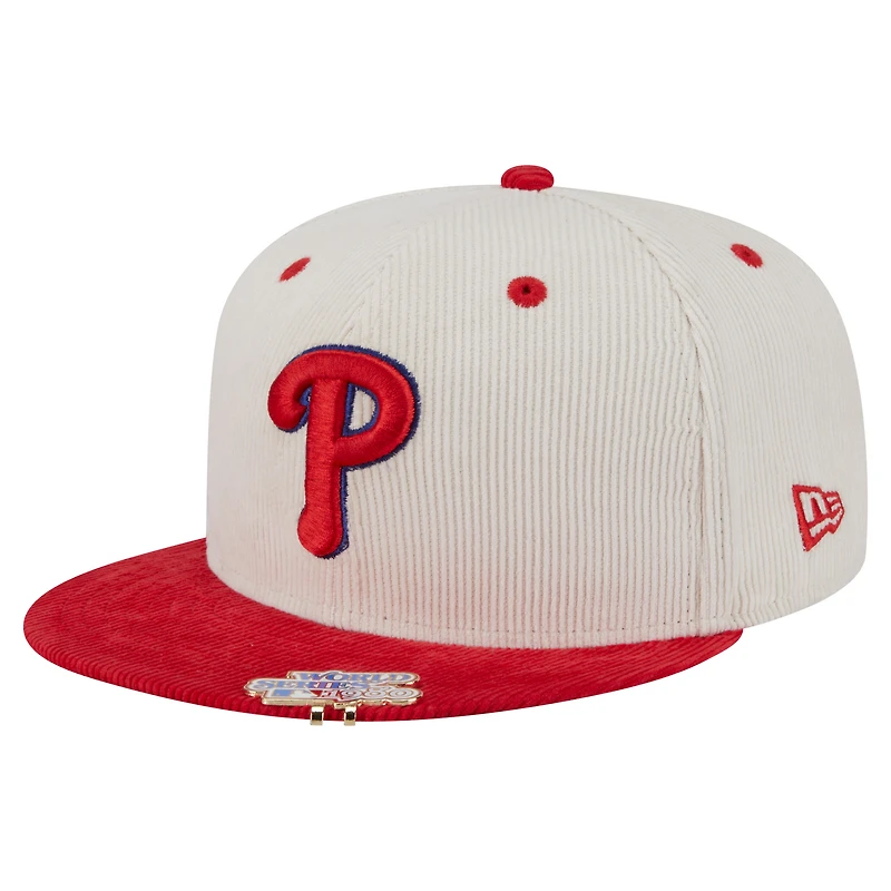 Men's New Era Cream/Red Philadelphia Phillies Two-Tone Corduroy 59FIFTY Fitted Hat