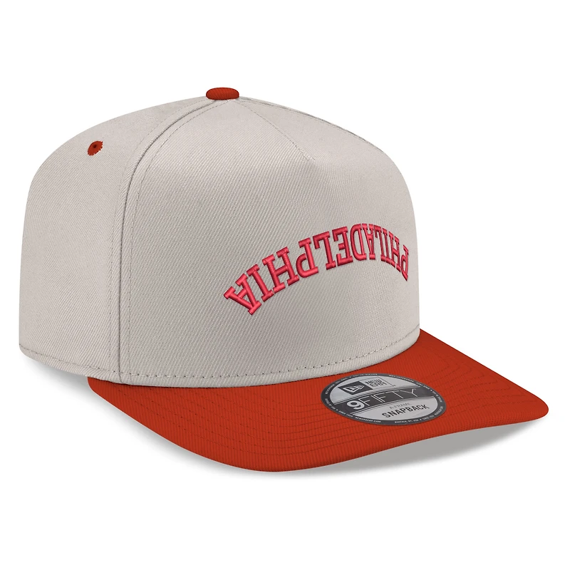 Men's New Era Cream/Red Philadelphia Phillies Upside Down City Name A-Frame 9FIFTY Snapback Hat