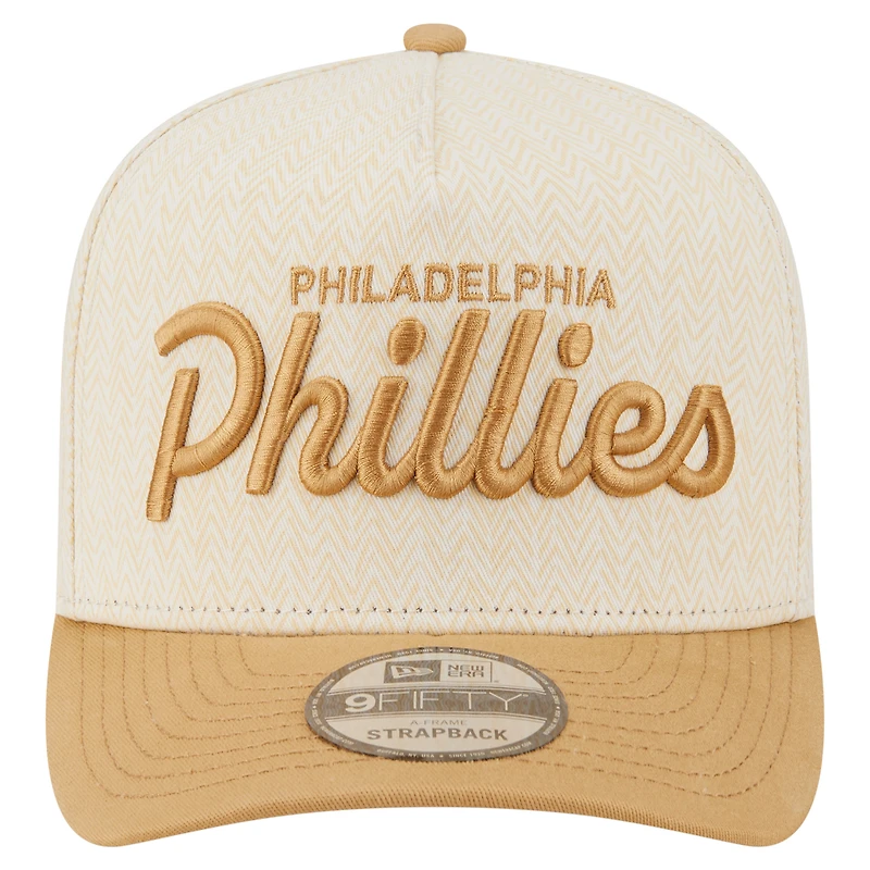 Men's New Era Cream Philadelphia Phillies Herringbone 9FIFTY A-Frame Snapback Hat