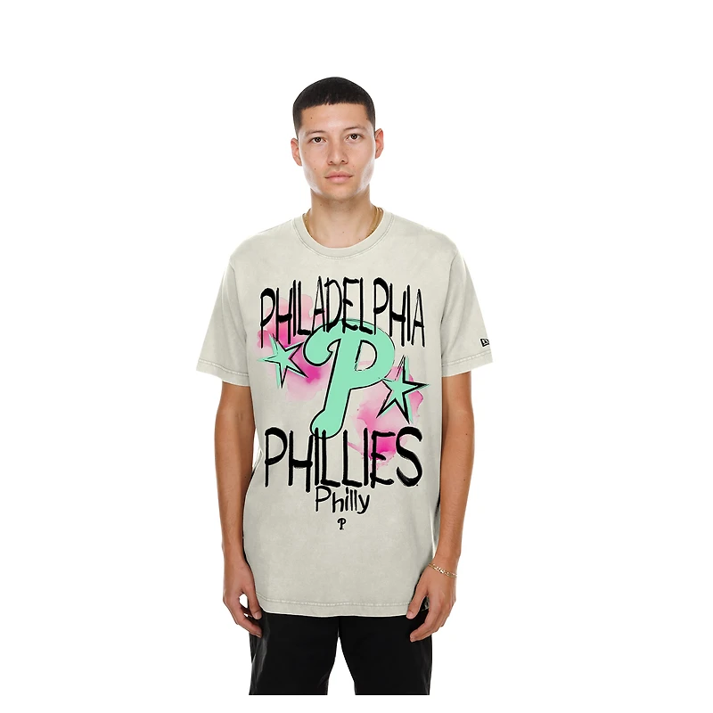 Men's New Era  Cream Philadelphia Phillies Lifestyle Punk Core T-Shirt